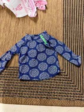 Cabana Life Kids Navy Blue & White Patterned Long Sleeve Rashguard